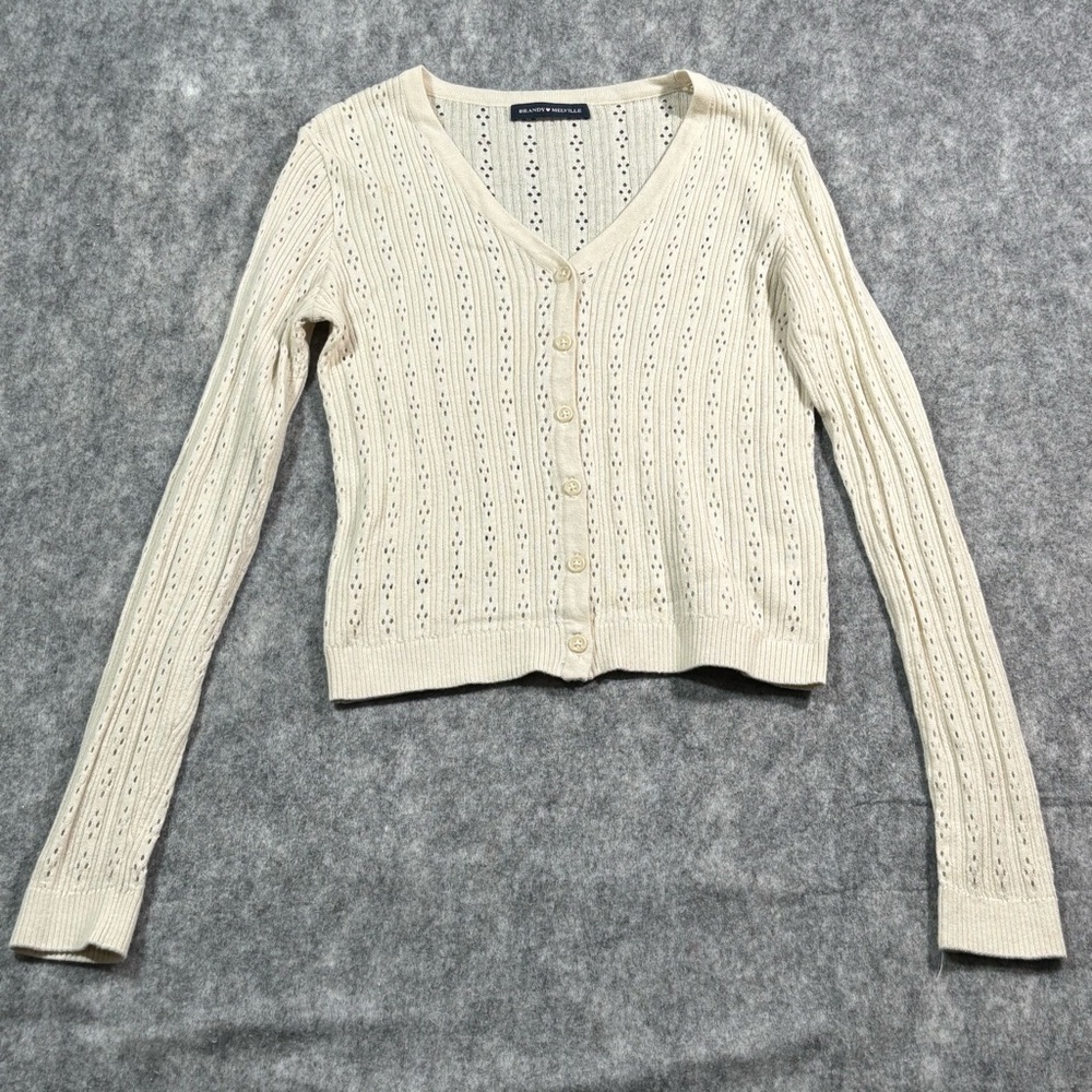 Brandy Melville Womens Cream Crocheted Long Sleeve‎ Cropped Sweater